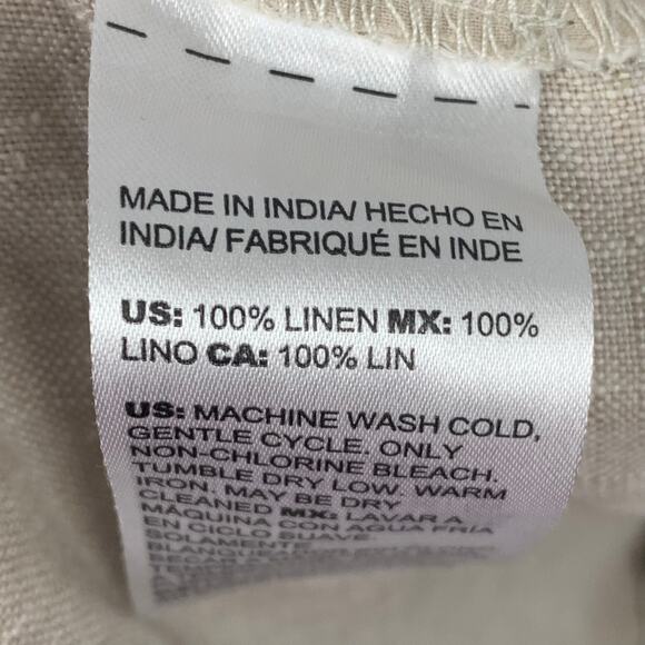 Chico's Linen Crop Wide Leg Pants Womens Size Large (2) Tan Elastic Button Hem - Picture 9 of 9